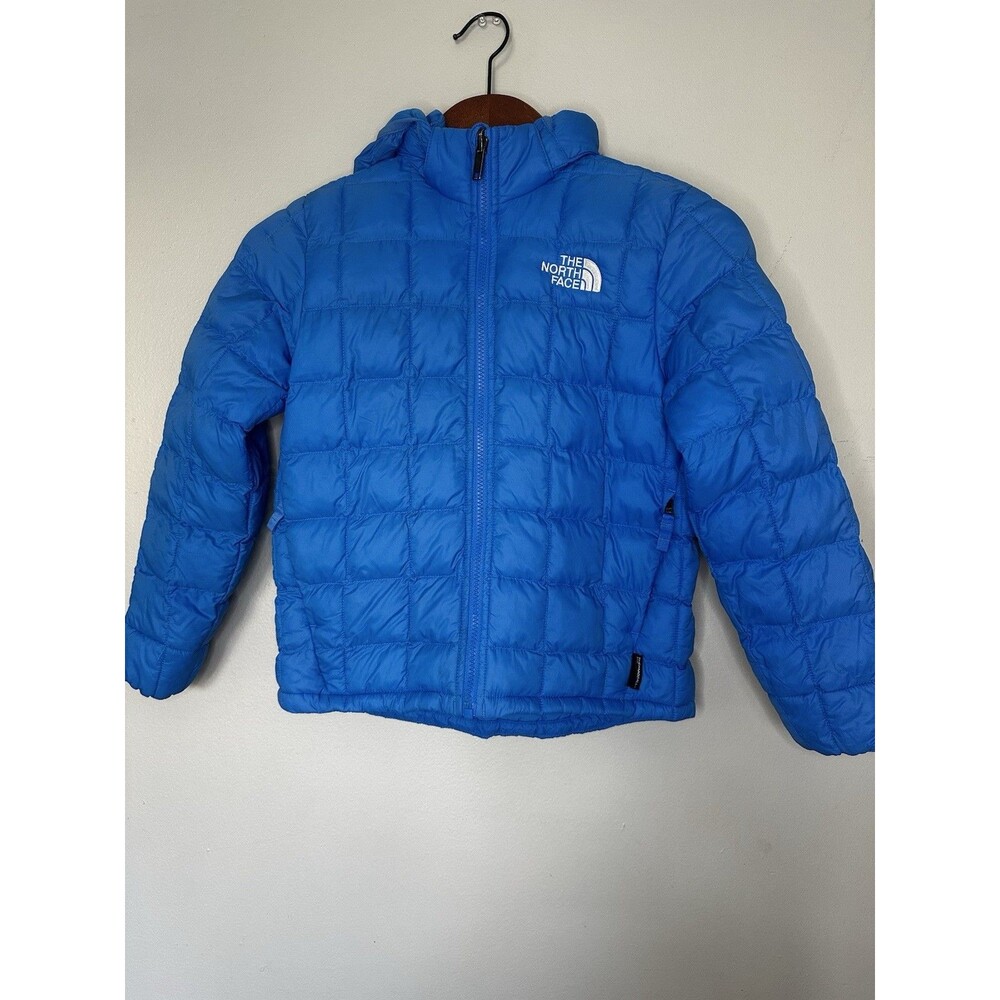 The North Face ThermoBall Boys Puffer Jacket Blue Hooded Full Zip Nylon Size M